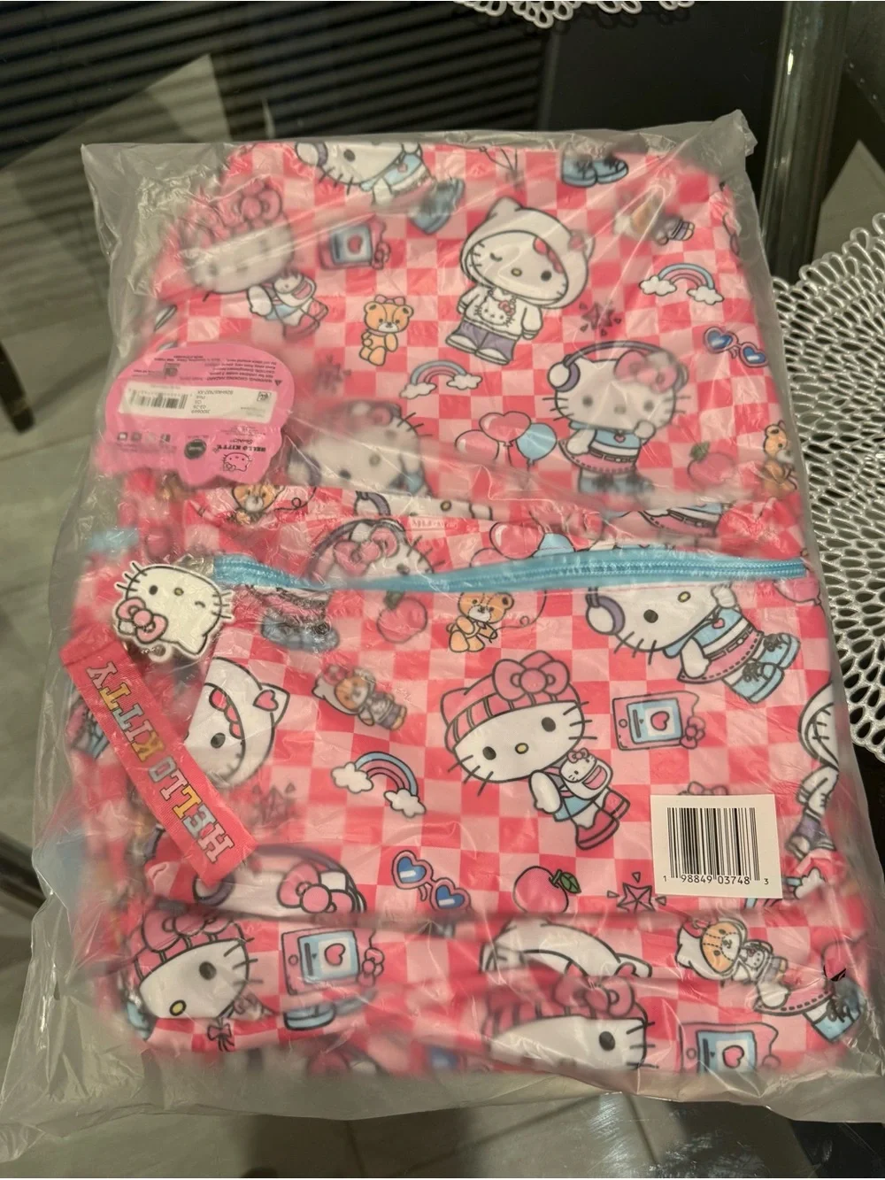 Hello Kitty Pink and Blue Checker Print Backpack 17
